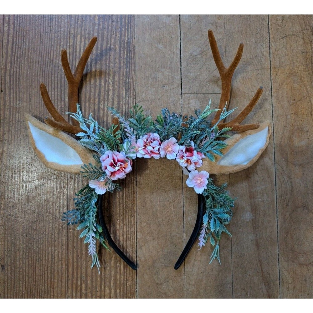 Antler Headband Adjustable Deer Reindeer Horns Crown with Ears Fairy Costume